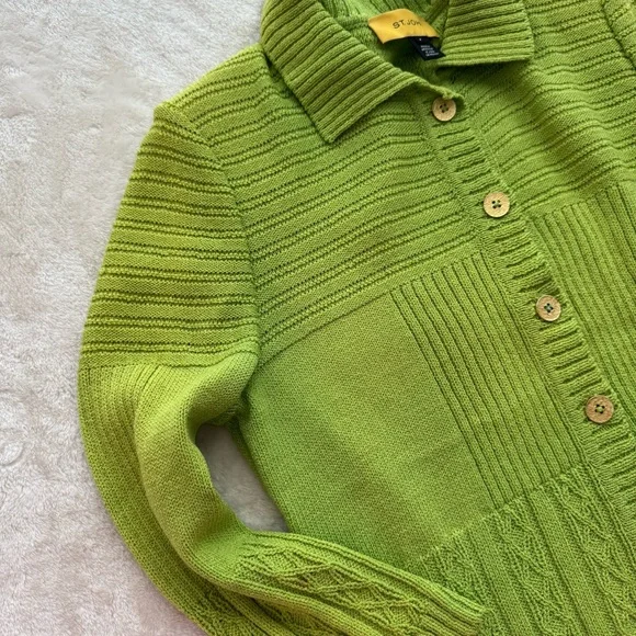 Vintage St. John Bright Green Santana Knit Button Down Crop Cardigan P